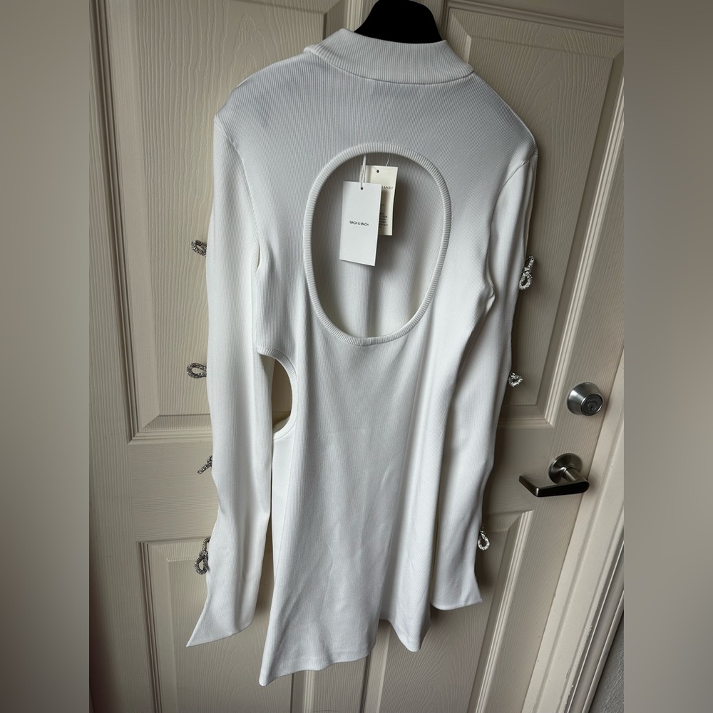 MACH & MACH Crystal-Embellished Ribbed Cotton Mini Dress - Picture 7 of 7
